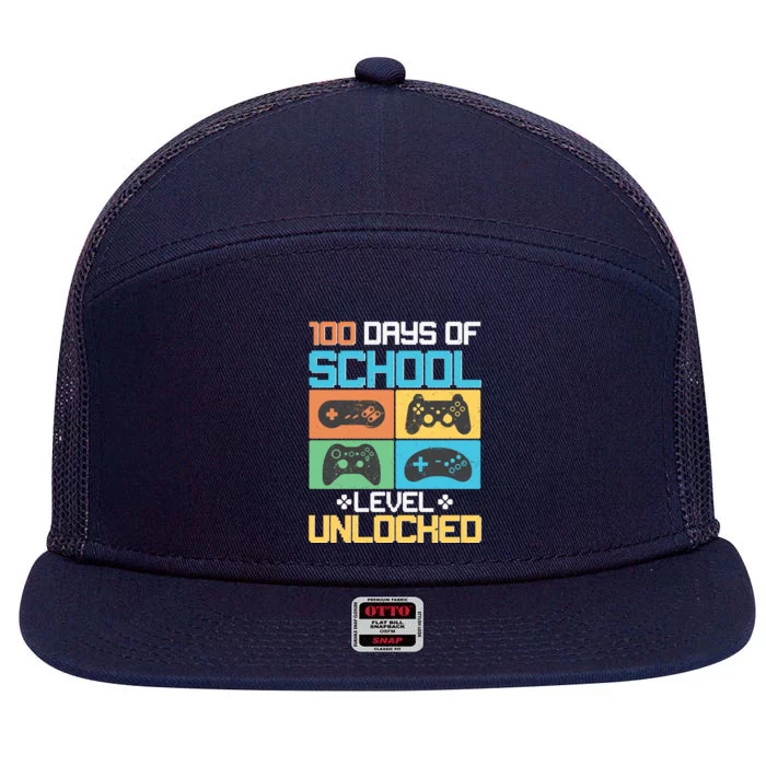 100 Days Of School Level Unlocked Video Game Fan 7 Panel Mesh Trucker Snapback Hat