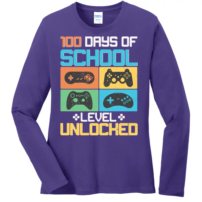 100 Days Of School Level Unlocked Video Game Fan Ladies Long Sleeve Shirt