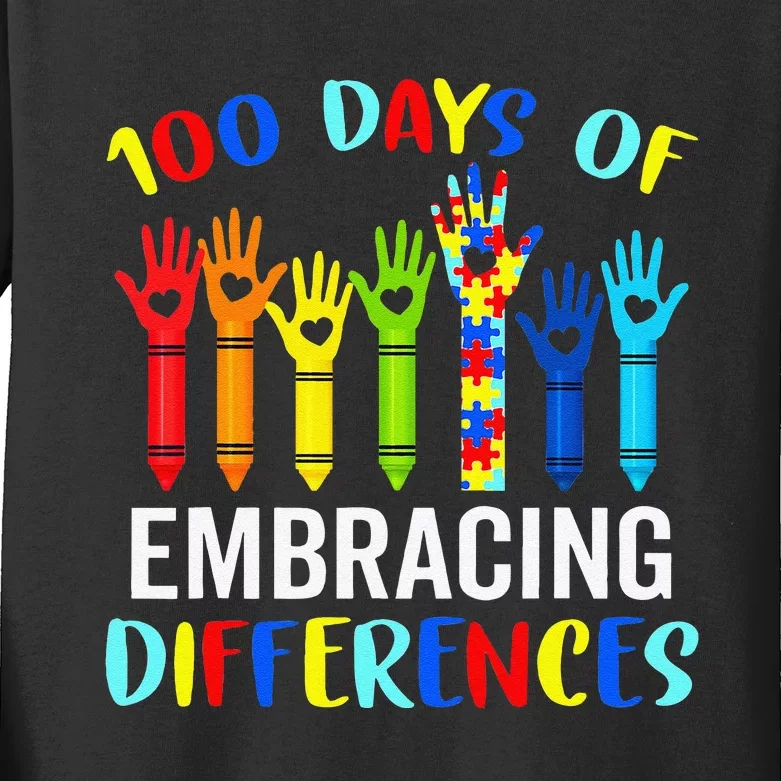 100 Days Of Embracing Differences Autism Awareness Teacher Gift Kids Long Sleeve Shirt