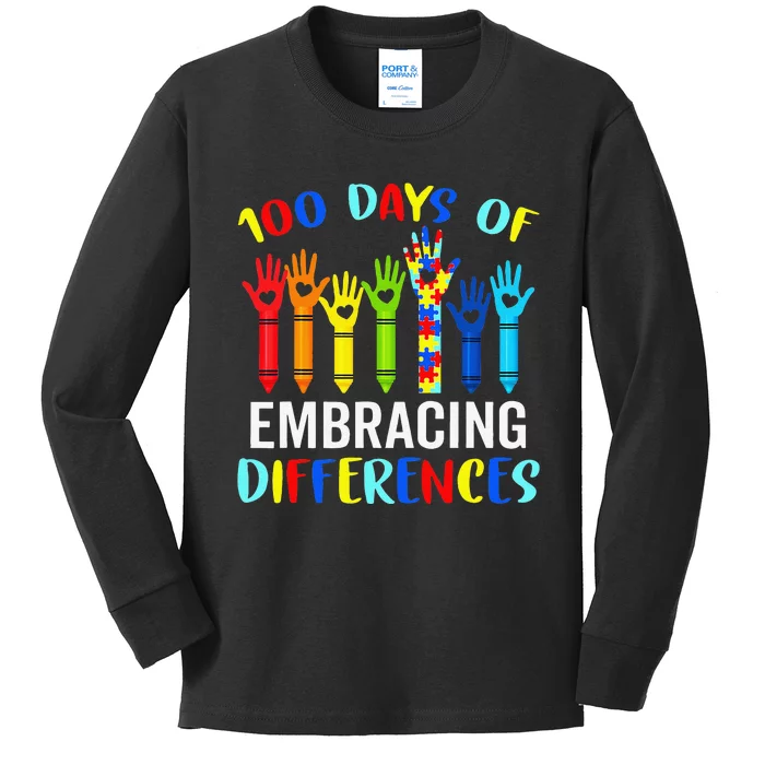 100 Days Of Embracing Differences Autism Awareness Teacher Gift Kids Long Sleeve Shirt