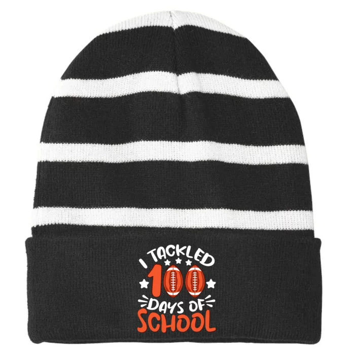 100 Days Of School Football Boy Girl Striped Beanie with Solid Band