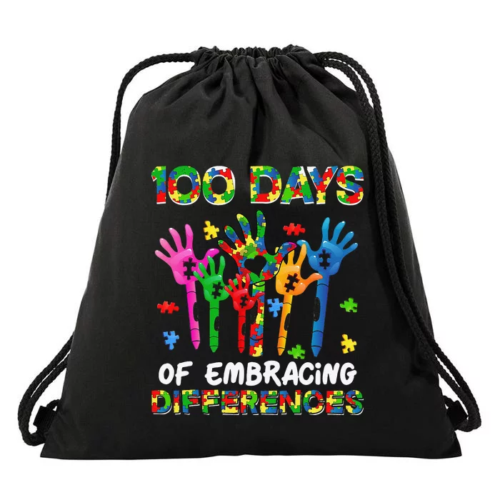 100 Days Of Embracing Differences Autism Awareness Teacher Drawstring Bag