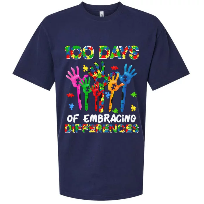 100 Days Of Embracing Differences Autism Awareness Teacher Sueded Cloud Jersey T-Shirt