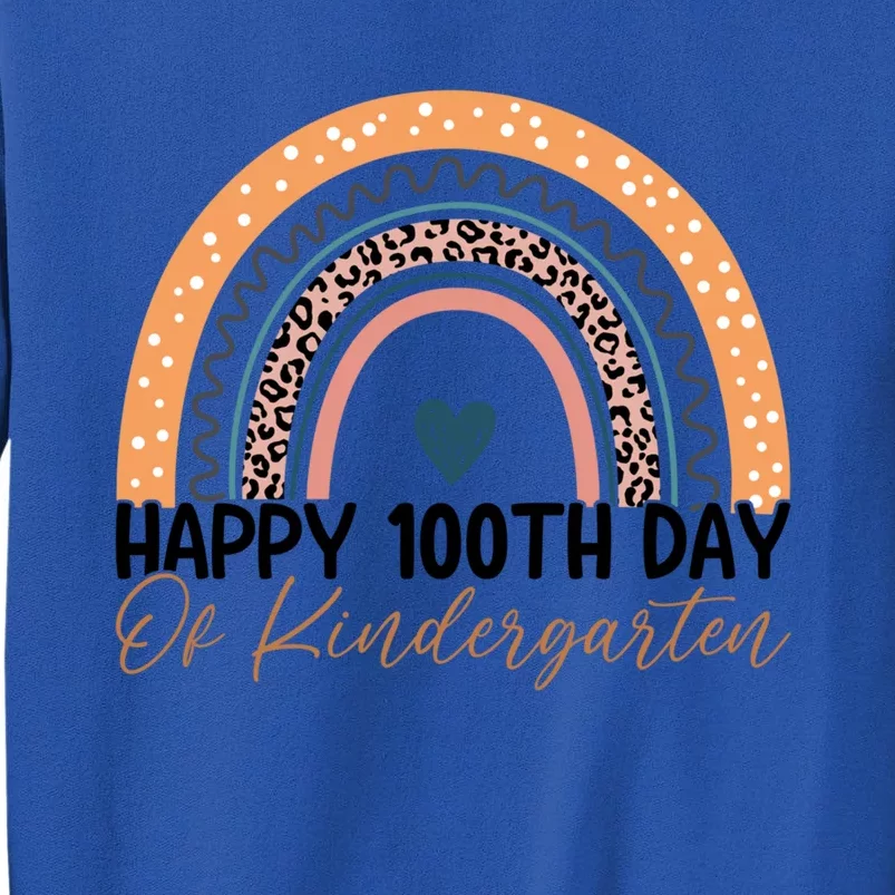 100th Day Of Kindergarten 100 Days Leopard Rainbow Teacher Gift Tall Sweatshirt