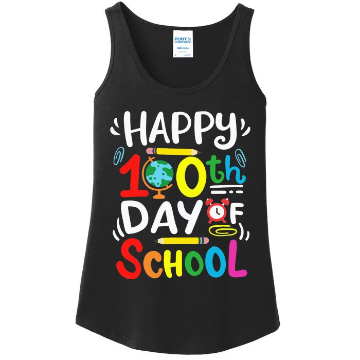 100th Day of School 100 Days of School Happy Teacher Ladies Essential Tank