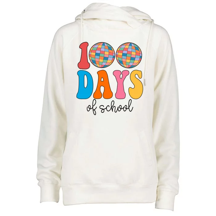 100 Days Of School Disco Celebration Womens Funnel Neck Pullover Hood