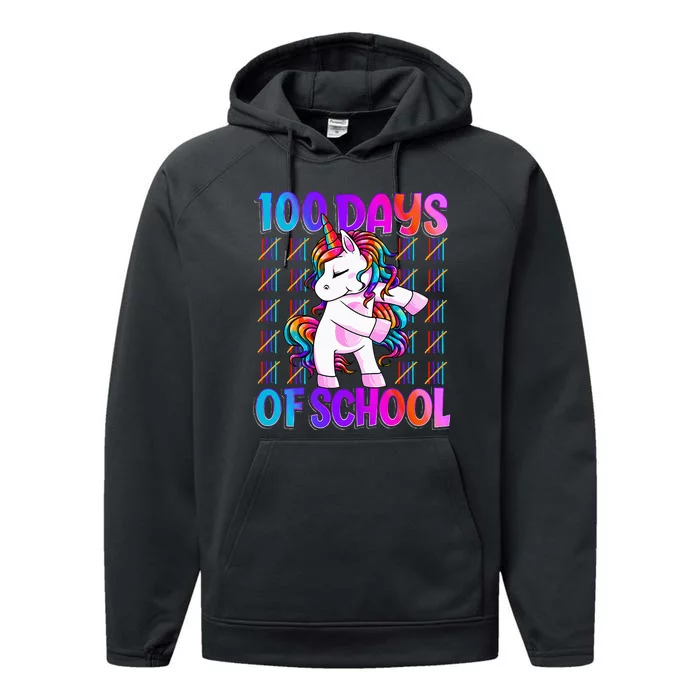 100 Days Of School Unicorn 100 Days Smarter 100th Day Performance Fleece Hoodie