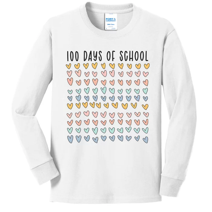 100 Days Of School 100 Days Of Hearts Kids Long Sleeve Shirt