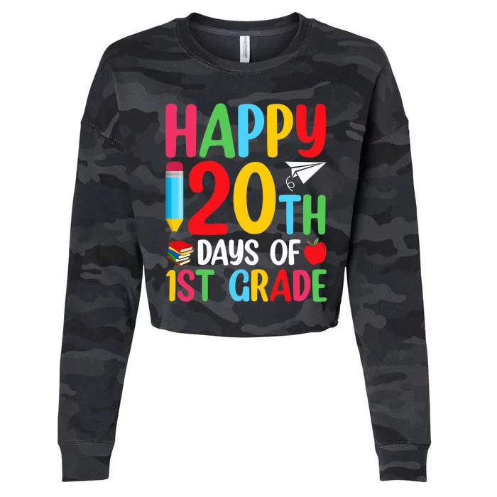 120th Day Of School Teachers Happy 120 Days Of 1st Grade Cropped Pullover Crew