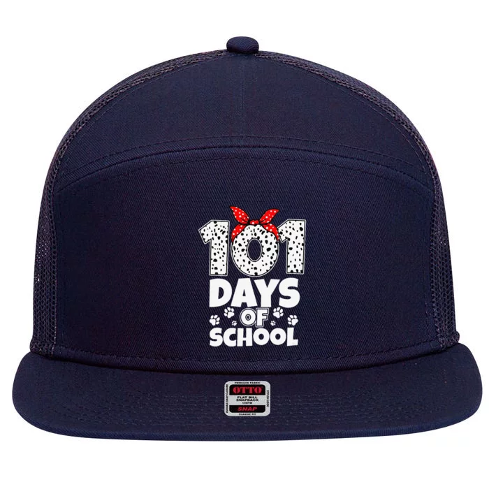 100 Days Of School Dalmatian Dog Girl 100 Days Smarter 7 Panel Mesh Trucker Snapback Hat