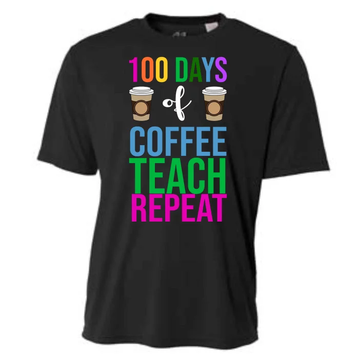 100 Days Of School Coffee Teach Repeat Cooling Performance Crew T-Shirt