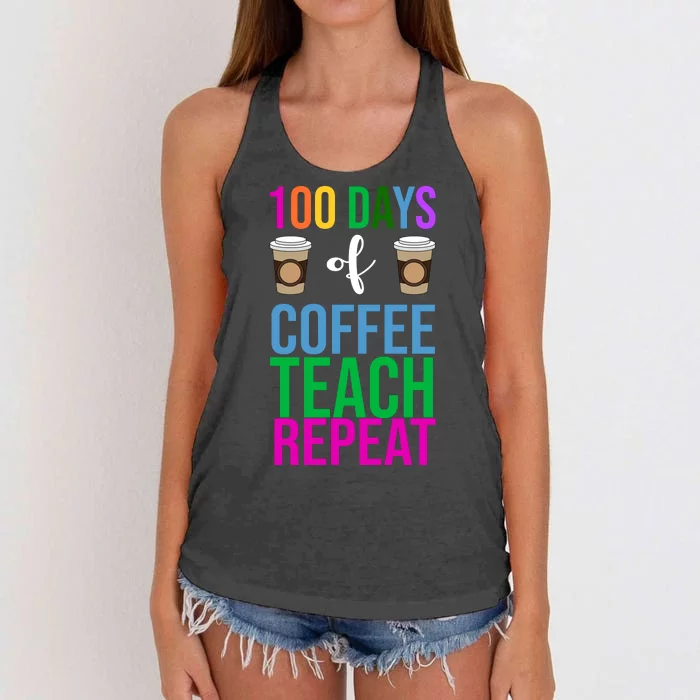 100 Days Of School Coffee Teach Repeat Women's Knotted Racerback Tank