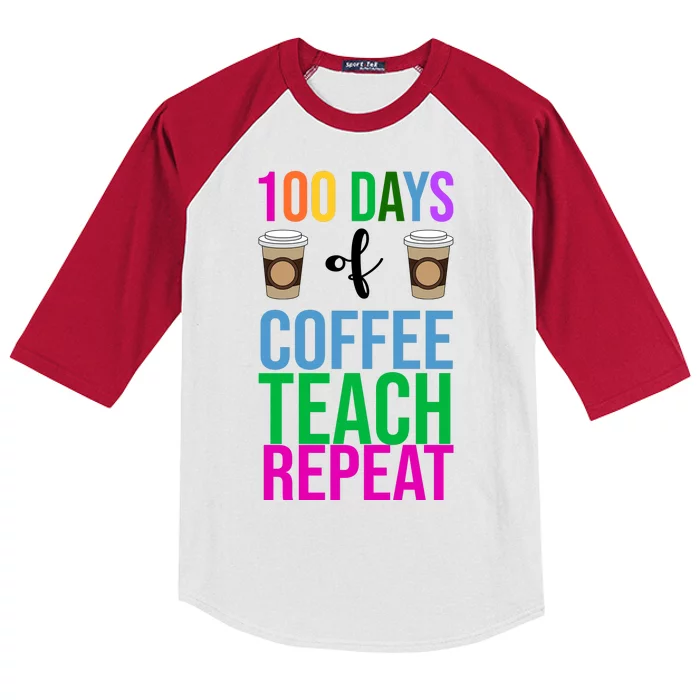 100 Days Of School Coffee Teach Repeat Kids Colorblock Raglan Jersey