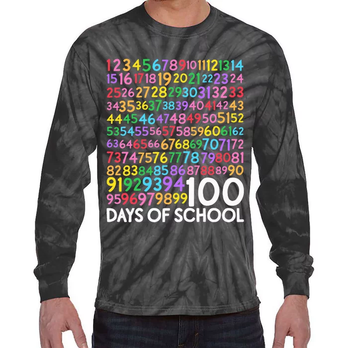 100th Day Of School Teacher 100 Days Math Numbers Tie-Dye Long Sleeve Shirt