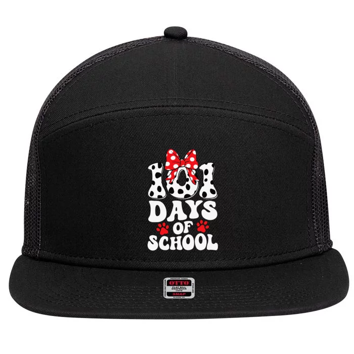 100 Days Of School Dalmatian Dog 100 Days Smarter 7 Panel Mesh Trucker Snapback Hat