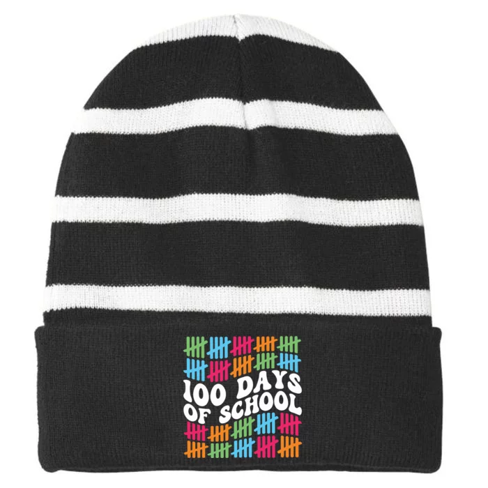 100 Days Of School Striped Beanie with Solid Band