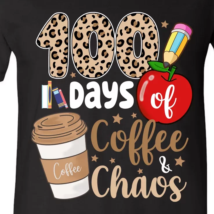 100 Days Of Coffee And Chaos Teacher V-Neck T-Shirt