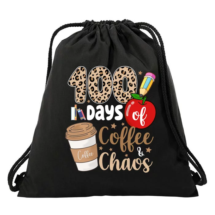 100 Days Of Coffee And Chaos Teacher Drawstring Bag