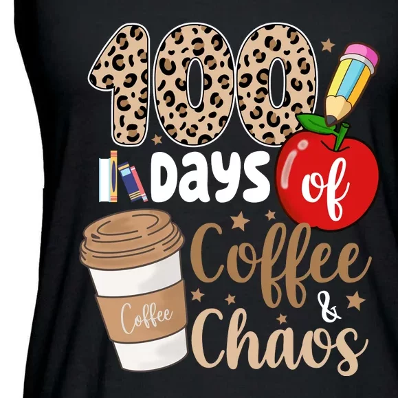 100 Days Of Coffee And Chaos Teacher Ladies Essential Flowy Tank