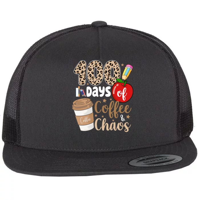 100 Days Of Coffee And Chaos Teacher Flat Bill Trucker Hat