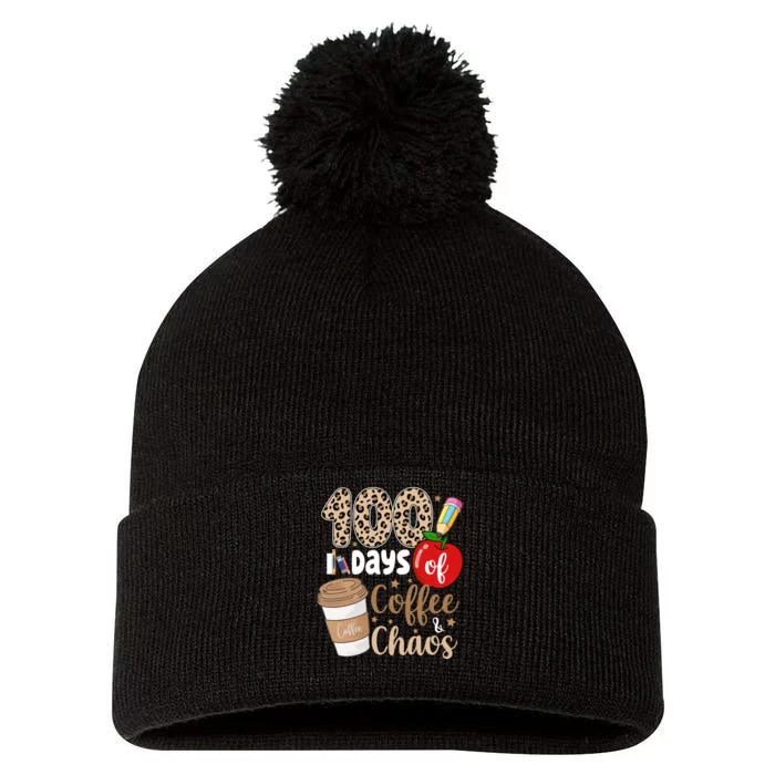 100 Days Of Coffee And Chaos Teacher Pom Pom 12in Knit Beanie