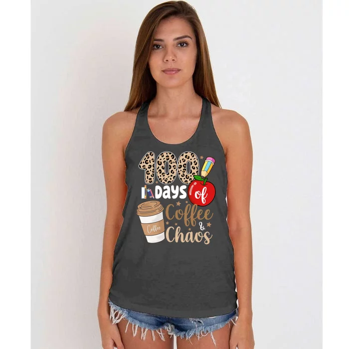 100 Days Of Coffee And Chaos Teacher Women's Knotted Racerback Tank