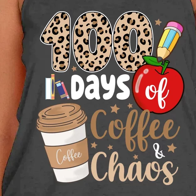 100 Days Of Coffee And Chaos Teacher Women's Knotted Racerback Tank