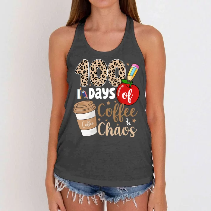 100 Days Of Coffee And Chaos Teacher Women's Knotted Racerback Tank