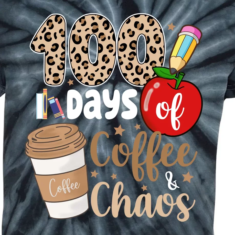 100 Days Of Coffee And Chaos Teacher Kids Tie-Dye T-Shirt