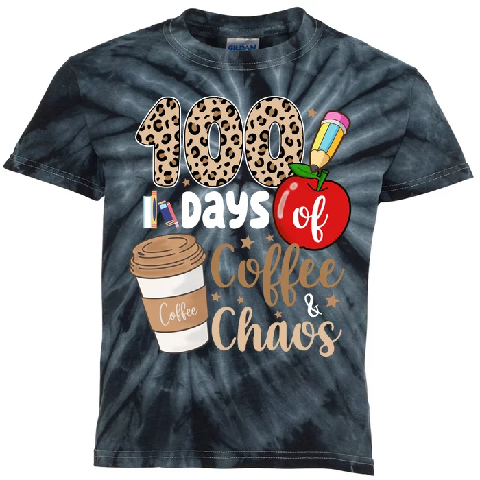 100 Days Of Coffee And Chaos Teacher Kids Tie-Dye T-Shirt