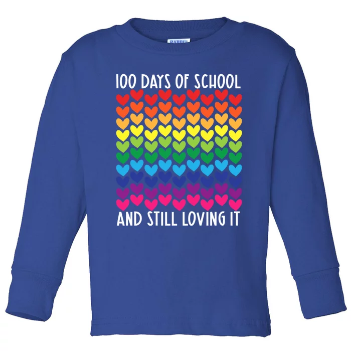 100 Days Of School And Still Loving It Heart Happy 100th Day Gift Toddler Long Sleeve Shirt