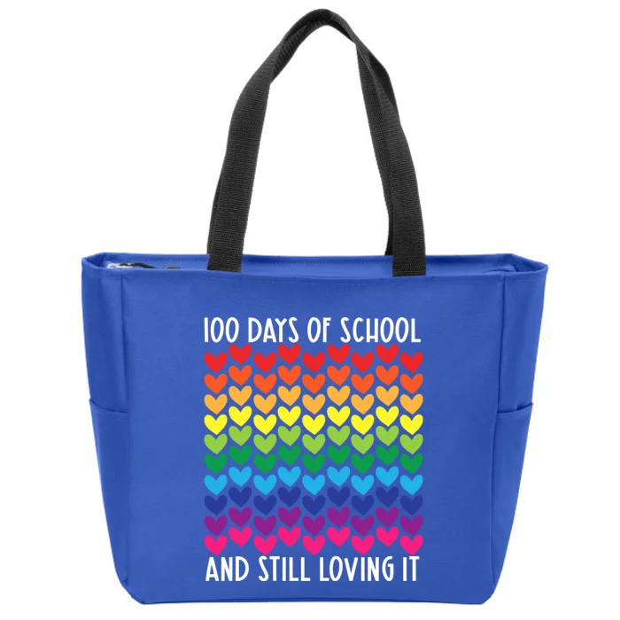 100 Days Of School And Still Loving It Heart Happy 100th Day Gift Zip Tote Bag