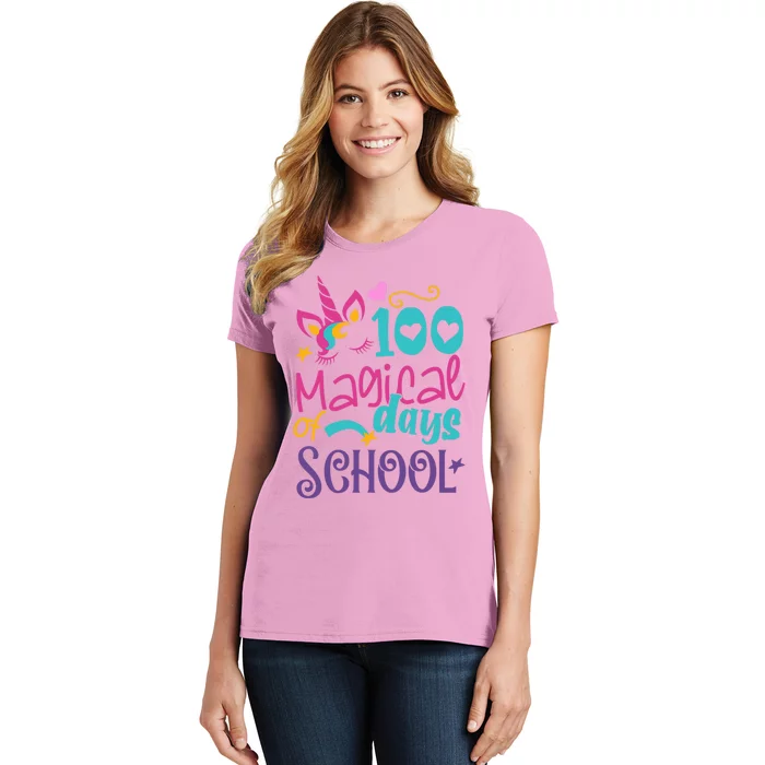 100th Day Of School Unicorn 100 Magical Days Teacher Girls Women's T-Shirt