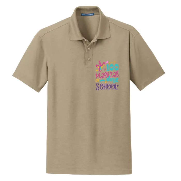 100th Day Of School Unicorn 100 Magical Days Teacher Girls Dry Zone Grid Performance Polo