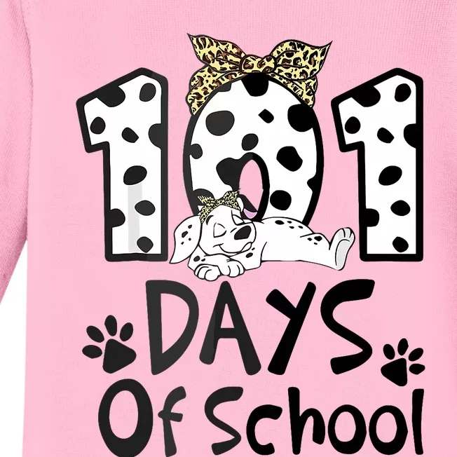 100th Day Of School 101 Days Smarter Funny Dalmatian Baby Long Sleeve Bodysuit