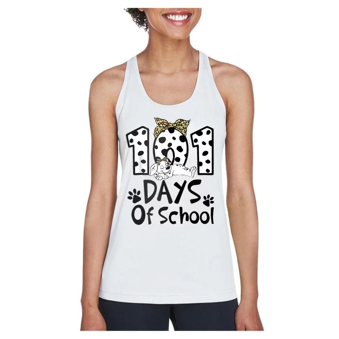 100th Day Of School 101 Days Smarter Funny Dalmatian Women's Racerback Tank