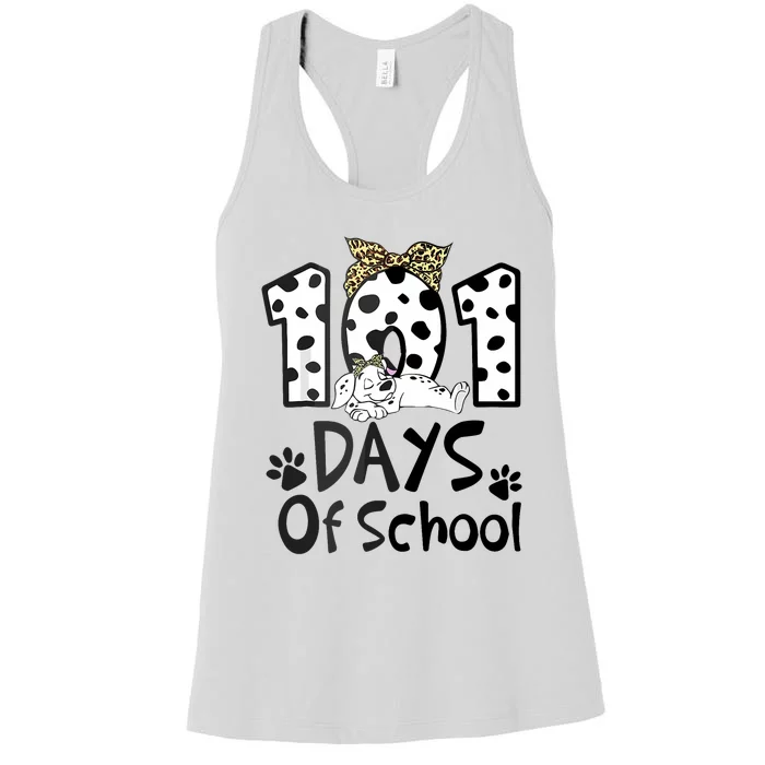 100th Day Of School 101 Days Smarter Funny Dalmatian Women's Racerback Tank