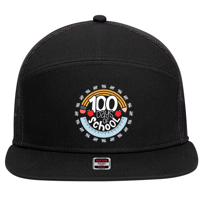 100th Day Of School Teacher 100 Days Smarter Pencil Ruler 7 Panel Mesh Trucker Snapback Hat