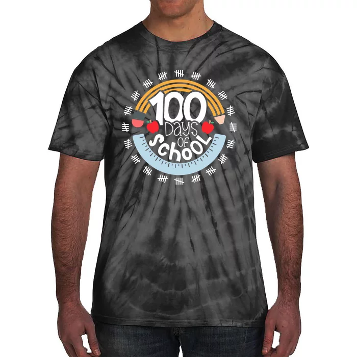 100th Day Of School Teacher 100 Days Smarter Pencil Ruler Tie-Dye T-Shirt