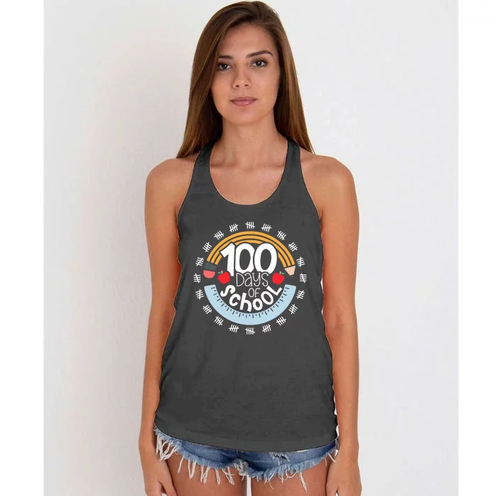 100th Day Of School Teacher 100 Days Smarter Pencil Ruler Women's Knotted Racerback Tank