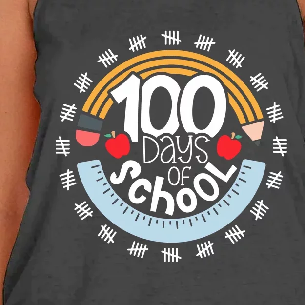 100th Day Of School Teacher 100 Days Smarter Pencil Ruler Women's Knotted Racerback Tank