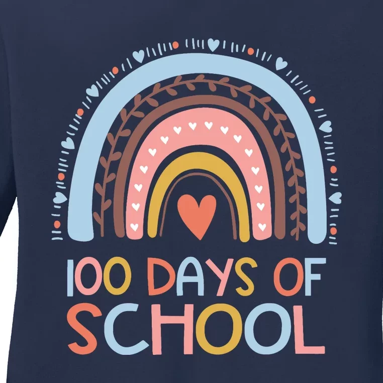 100th Day Of School Teachers 100 Days Smarter Rainbow Wo Ladies Long Sleeve Shirt