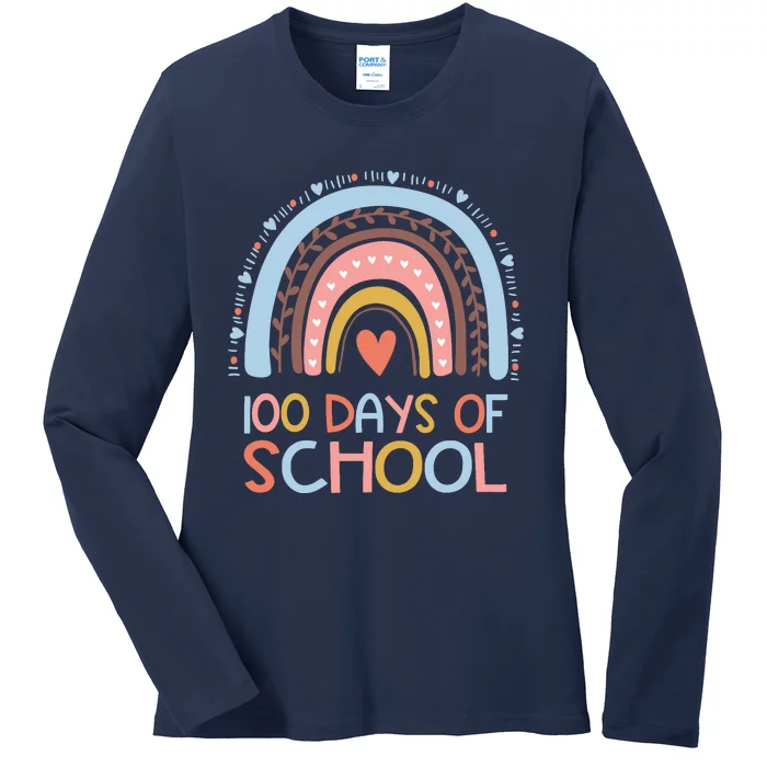 100th Day Of School Teachers 100 Days Smarter Rainbow Wo Ladies Long Sleeve Shirt