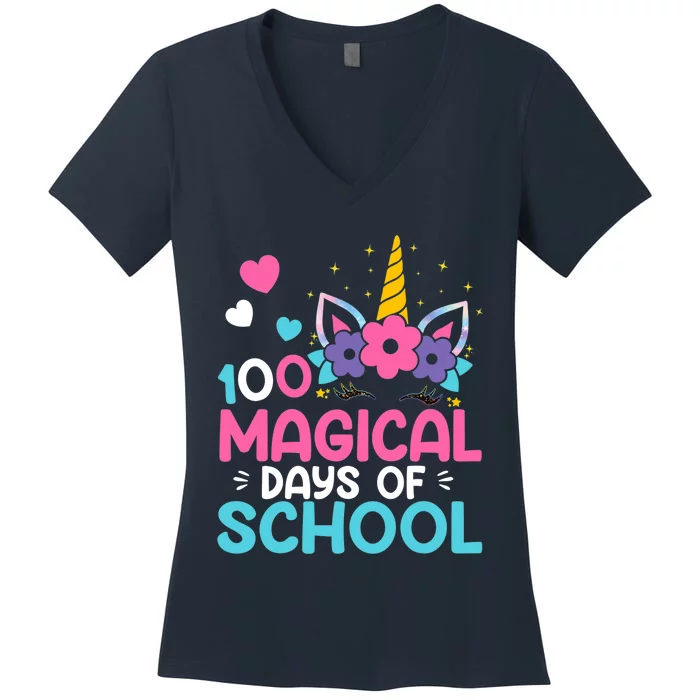 100th Day Of Kindergarten For Girls 100 Magical Days Women's V-Neck T-Shirt