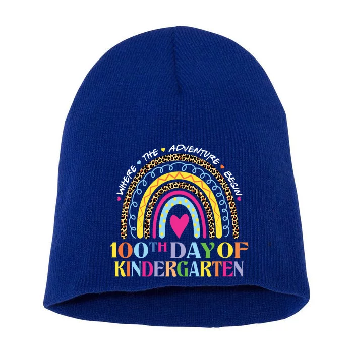 100th Day Of Kindergarten Leopard Rainbow 100 Days Of School Great Gift Short Acrylic Beanie