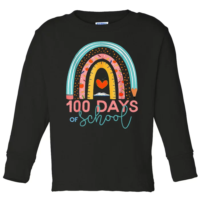 100th Day Of School Teacher 100 Days Smarter Boho Rainbow Toddler Long Sleeve Shirt