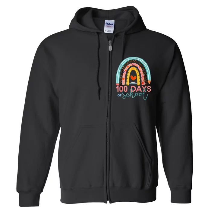 100th Day Of School Teacher 100 Days Smarter Boho Rainbow Full Zip Hoodie