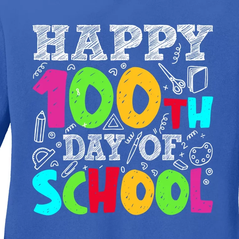 100th Day Of School Teachers Costume 100 Days Students Meaningful Gift Ladies Long Sleeve Shirt