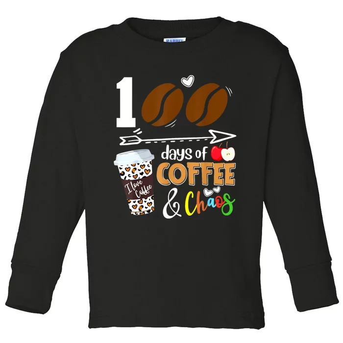 100 Days Of Coffee 100th Day Of School For Teacher Student Toddler Long Sleeve Shirt