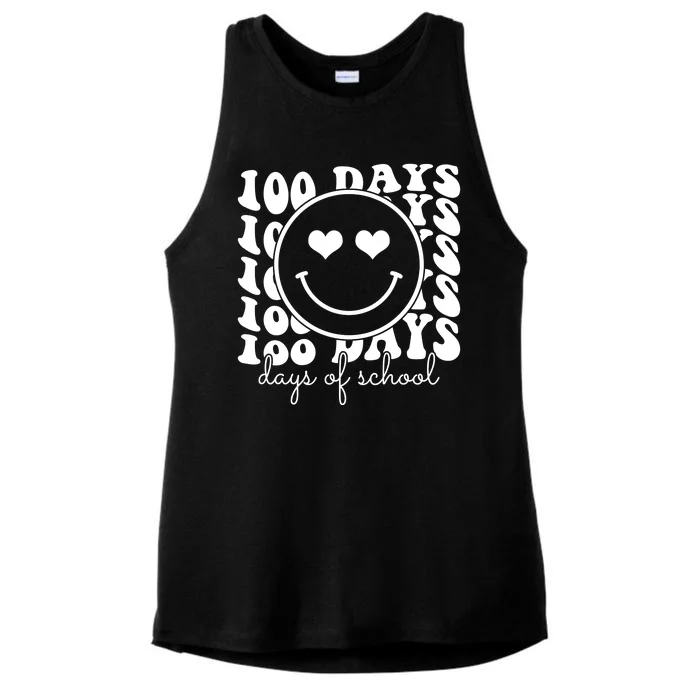 100 Days Of School Retro Smiley Heart Ladies Tri-Blend Wicking Tank